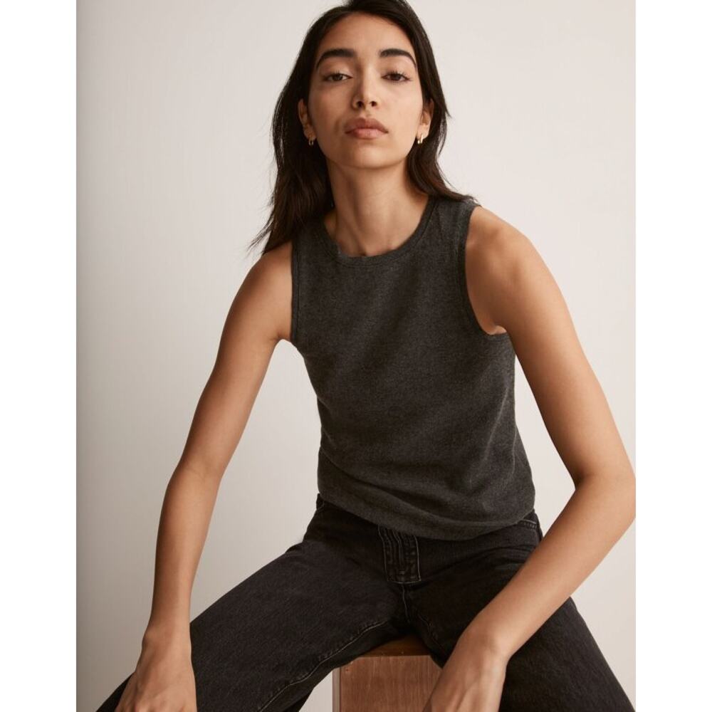 Madewell Ribbed Sleeveless Tank in Black Coal Women's Size L